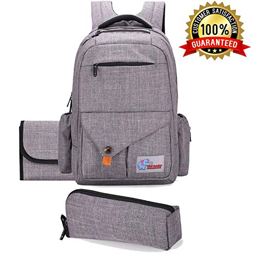 ELE BABY Diaper Bag Backpack - Multi-functional Travel Backpack with Changing Pad and BONUS Insulated Bottle Bag - Large Capacity for Travel, School & Adventure, Unisex Nappy Bag