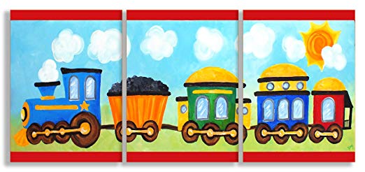 The Kids Room by Stupell Choo Choo Train In The Sun 3-Pc. Rectangle Wall Plaque Set, 11 x 0.5 x 15, Proudly Made in USA