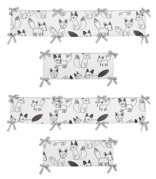 Sweet Jojo Designs Crib Bumper Pad for Grey, Black and White Fox Collection Baby Boys or Girls Bedding