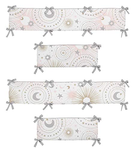 Sweet Jojo Designs Blush Pink, Gold, Grey and White Star and Moon Baby Crib Bumper Pad for Celestial Collection by