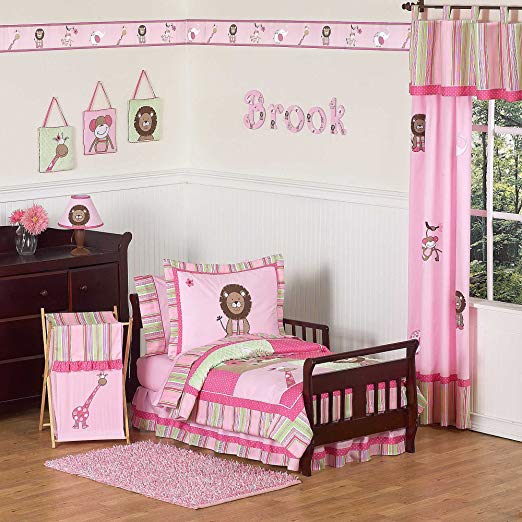Sweet Jojo Designs 5-Piece Pink and Green Girls Jungle Toddler Bedding set