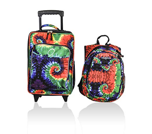 Obersee Kids Luggage and Backpack Set with Integrated Cooler, Tie Dye