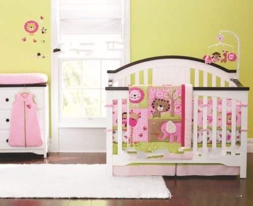 New Baby Sweet Zoo Safari 9pcs Crib Cot Bedding Set with musical mobile