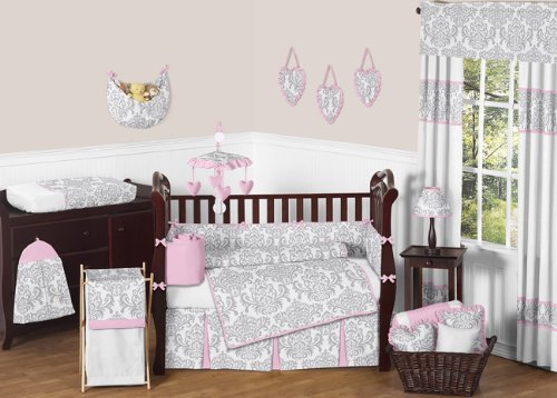 Sweet Jojo Designs 9-Piece Pink, Gray and White Elizabeth Baby Girl Bedding Crib Set