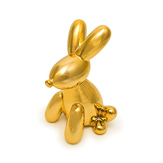 Made by Humans Balloon Money Bank Bunny, Cool and Unique Ceramic Piggy Bank with High-Gloss Finish - Gold