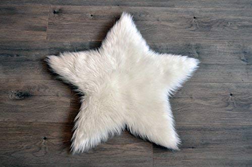 Machine Washable Faux Sheepskin White Star Rug 3' x 3' - Soft and silky - Perfect for baby's room, nursery, playroom (Star Large White)