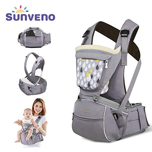 SUNVENO Baby Hipseat Carrier 2in1 Comfort Ergonomic Waist Stool Baby Carrier Hip Seat (Gray)