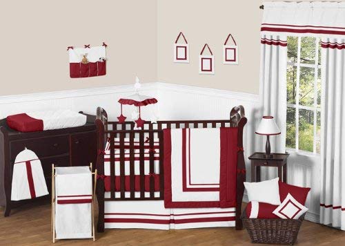 Sweet Jojo Designs 9-Piece White and Red Modern Hotel Unisex Baby Bedding Boy or Girl Crib Set