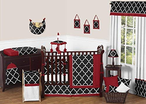 Sweet Jojo Designs 9-Piece Red, Black and White Trellis Print Gender Neutral Baby Bedding Boy or Girl Crib Set