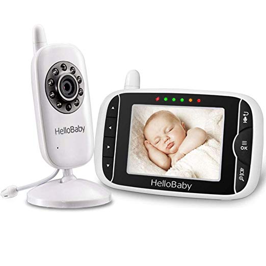 HelloBaby Video Baby Monitor 3.2'' LCD Display Screen with Camera,  Infrared Night Vision, Two Way Talk, VOX Mode, Built-in Lullabies, Long Range and Temperature Monitoring