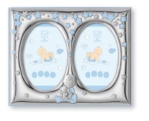 Silver Touch USA Finest Sterling Silver Double Picture Frame, Blue, 5