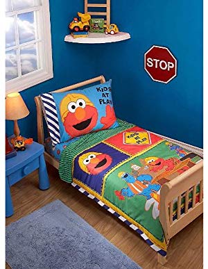 Elmo Sesame Street Toddler Bedding Set - 4pc Construction Crib Bed Set