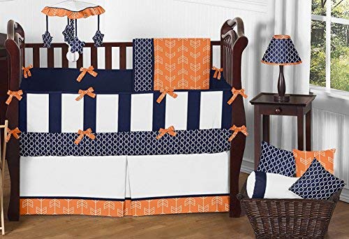 Sweet Jojo Designs 9-Piece Modern Bright Orange and Navy Arrow Print Hexagon Crib Baby Bedding Set with bumper