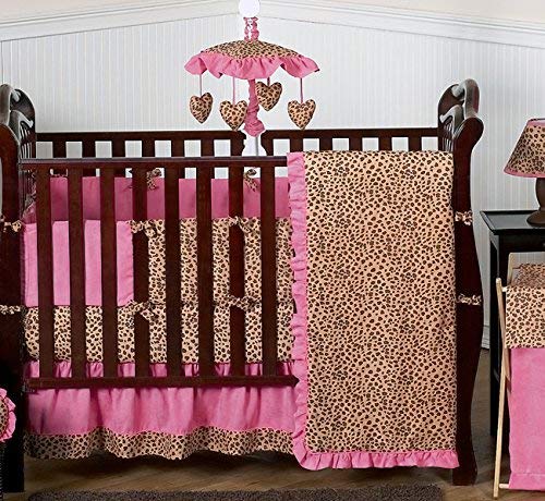 Sweet Jojo Designs 9-Piece Cheetah Animal print Pink and Brown Baby Girl Bedding Crib Set