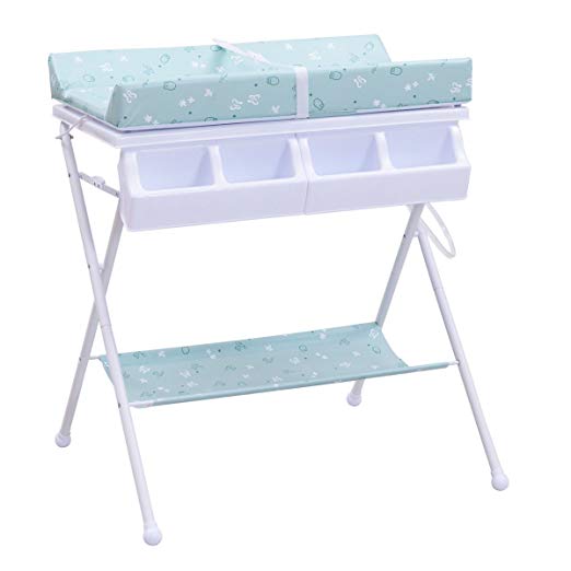 Costzon Baby Changing Table, Folding Diaper Station Nursery Organizer for Infant (Blue)