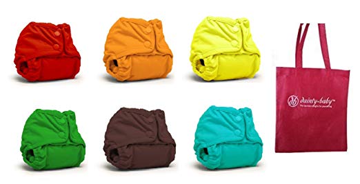 Rumparooz Newborn Cloth Diaper Covers, 6 pack, Gender Neutral Colors with Reusable Dainty Baby Bag Bundle (Snap)