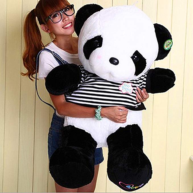 Minibaby Cute Trance Stripe Big Panda Teddy Bear Plush Soft Cuddly Toy Birthday Gift (L)