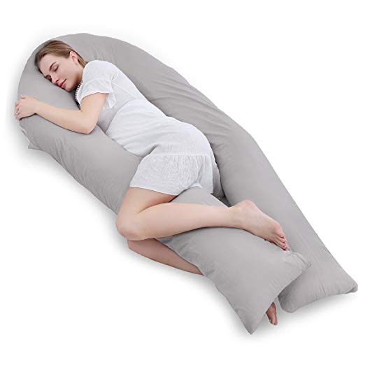 Meiz Full Body Pregnancy Pillow - with 300TC Comfy Cotton Pillowcase & Microfiber Inner Cover- for Back Support - King Size (Grey)