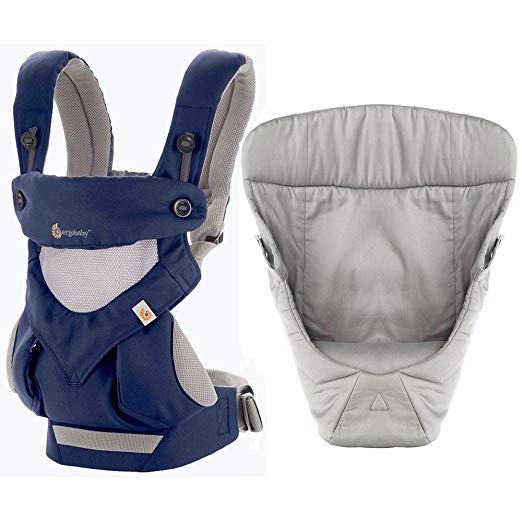 Ergobaby Bundle - 2 Items: French Blue Cool AIr Mesh All Carry Position 360 Baby Carrier and Easy Snug Infant Insert Grey