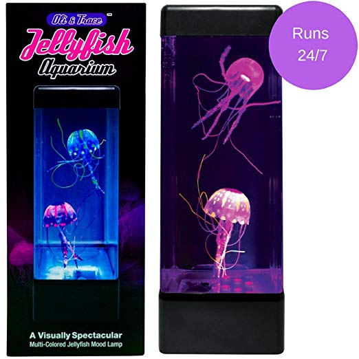 Oli & Trace Jellyfish Aquarium Mood Lamp - 2 Artificial Jelly Fish Swim in Tank Above 6 LED Lights, Perfect Night Light for Kids – Runs Continuously, No Automatic Shutoff – More Fun Than Lava Lamp