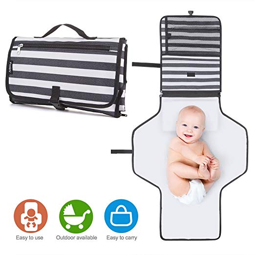 Fasipy Baby Portable Changing Pad - US Safety Standard Wipeable Baby Changing Station w/ 3 Pockets, Foldable Diaper Mat for Travel & Home, Include Pillow