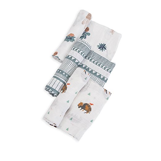Little Unicorn Cotton Muslin Swaddle Blankets (set Of 3) - Bison, Brown, Green