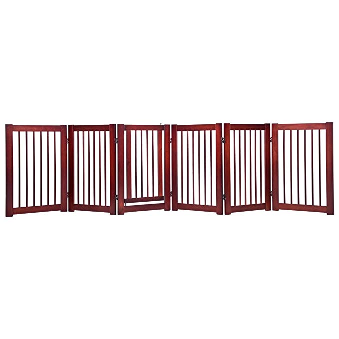 Giantex Configurable Folding Free Standing Panel Wood Pet Dog Safety Fence w/Gate