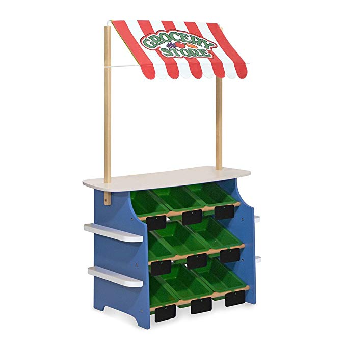 Melissa & Doug Wooden Grocery Store and Lemonade Stand - Reversible Awning, 9 Bins, Chalkboards