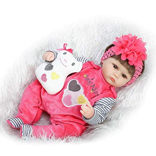 Realistic Reborn Baby Dolls Girls Newborn Silicone Rosy Dress Eyes Open 17 inch