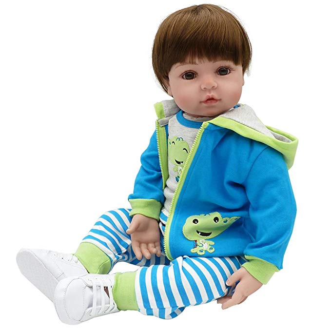 Yesteria Reborn Baby Doll Toddler Real Looking Blue Jacket with Crocodile Striped Pants White Shoes 24 Inches