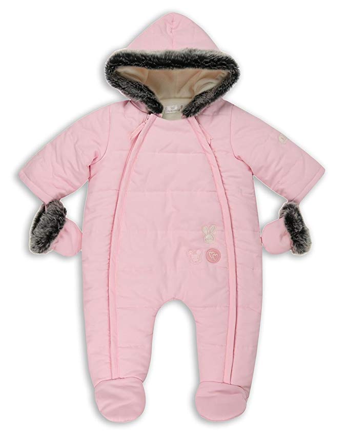 The Essential One - Baby Girls Fur Trimmed Snowsuit/Bundler / Pram - Pink - EO251