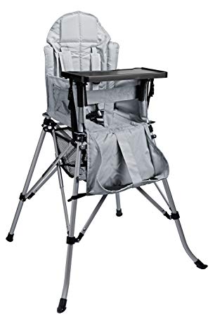 One2Stay Portable Travel High Chair with an Adjustable Backrest (6-36 Months) - Comfortable Foldable Baby Feeding Chair - 5-Point Safety Harness and Double Locking System - Easy to Clean Gray
