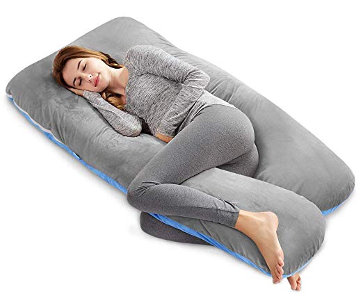 AngQi 55-inch Full Body Support Pillow, Grey&Blue