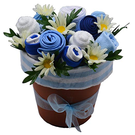 Nikki's Deluxe New Baby Blossom Clothing Bouquet - Boy/Blue