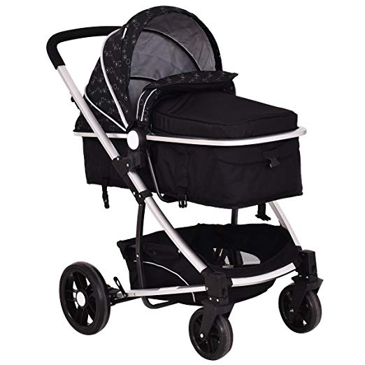 Costzon Baby Stroller 2 in 1 Foldable Infant Buggy Pushchair (Black)