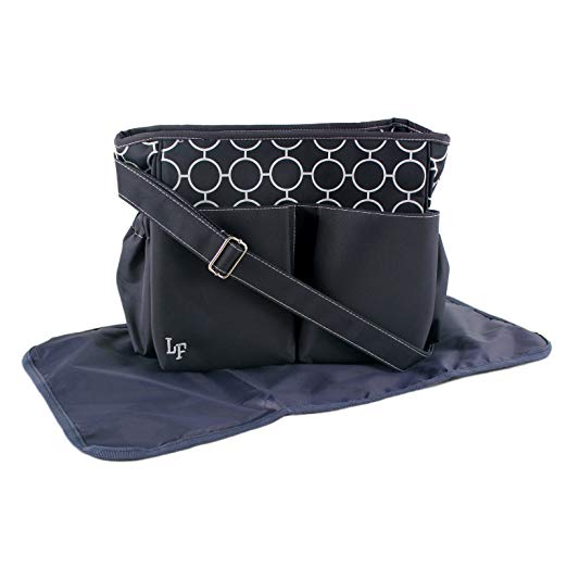Luvable Friends Crossbody Diaper Tote, Navy Rings, Small