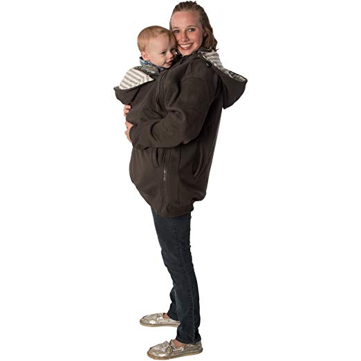 RooCoat Babywearing & Maternity Coat 2.0 Charcoal with Gray Stripes Medium