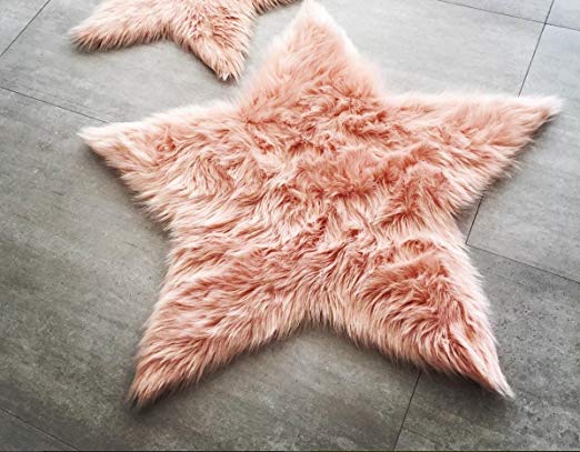 Machine Washable Faux Sheepskin Blush Star Area Rug 3' x 3' - Soft and silky - Perfect for baby's room, nursery, playroom (Star Large Blush)