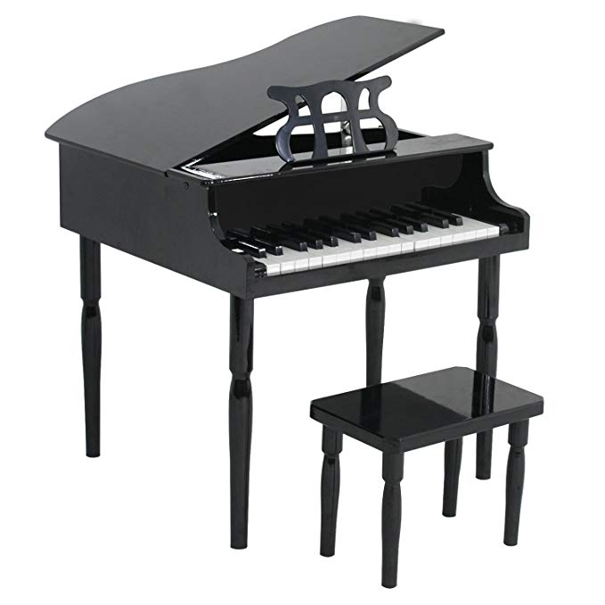 Smartxchoices 30-Key Black Solid Wood Toy Grand Baby Piano Set for Kids Children Beginner with w/ Stool Bench