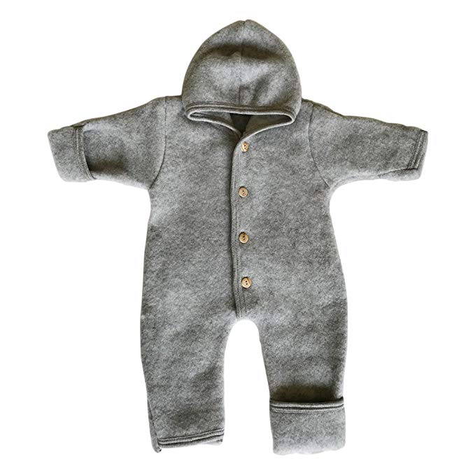 Baby Fleece Snowsuit Footed Coverall Romper with Hood, Merino Wool