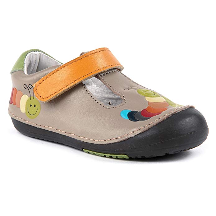Momo Baby Unisex First Walker/Toddler Rainbow Caterpillar Tan T-Strap Leather Shoes - 7.5 M US Toddler