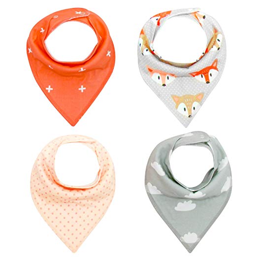 Pack of 4 Baby Bandana Drool Bibs Unisex Gift Set for Drooling and Teething, 100% Organic Cotton, Soft and Absorbent, Hypoallergenic - for Boys and Girls by Bassion