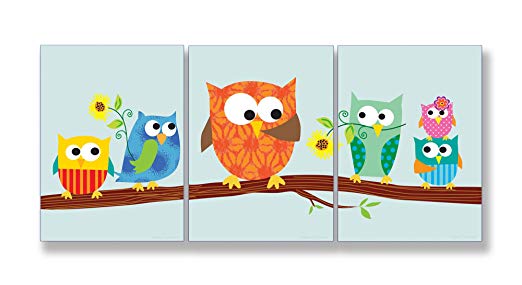 The Kids Room by Stupell Owls On A Branch With Sunflowers 3-Pc. Rectangle Wall Plaque Set, 11 x 0.5 x 15, Proudly Made in USA
