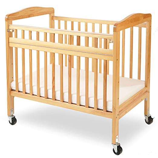 LA Baby Compact Non-folding Wooden Window Crib with Safety Gate, Natural