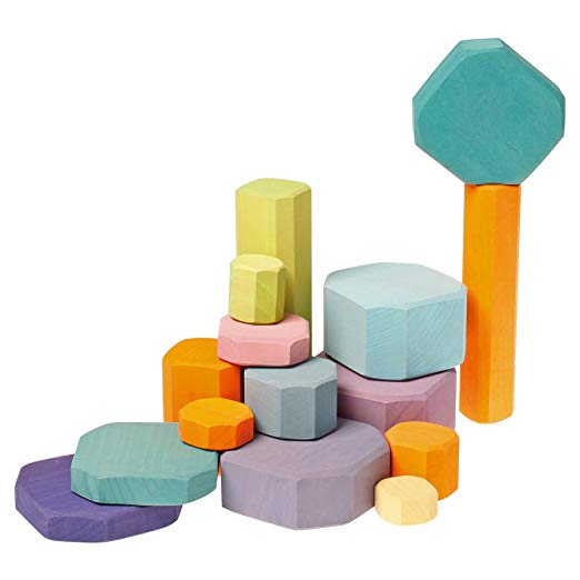 Grimm's Tree Slices - First Wooden Building Blocks Set for Baby & Toddler in Pastel Colors