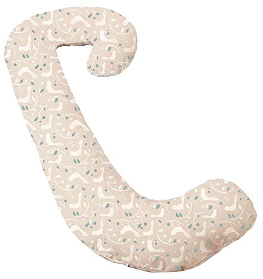 Snoogle Chic - Snoogle Total Body Pregnancy Pillow with Easy on-off Zippered Cover -Birds/Blue Leaf by Leachco