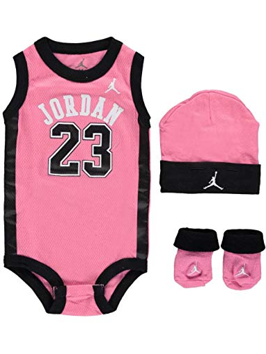 Jordan Baby Clothes 3 Piece Basketball Jersey Set (0-6 months) Pink, 0-6 Months