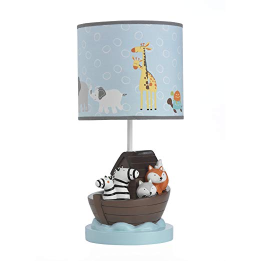Lambs & Ivy Two of A Kind Noah's Ark Animals Lamp with Shade & Bulb, Blue/Gray