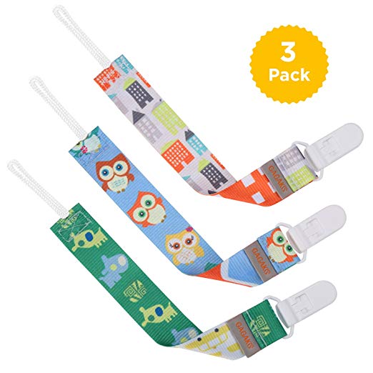 GAGAKU 3 Pack Pacifier Clip Holder for Girls and Boys Teeth Ring Toy Leash, Double-side Print Modern Design