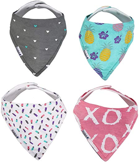 BLOW OUT SALE - Baby Bandana Drool Bibs for Drooling and Teething, Best 4 Pack Gift Set For Girls by Kiddlets